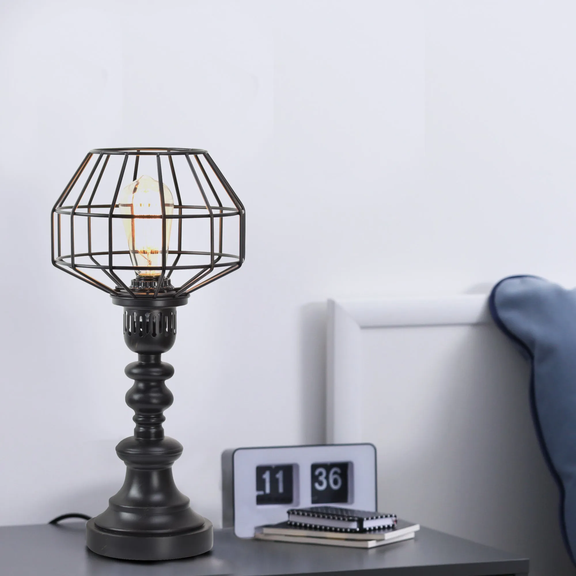 Industrial Black Metal Wire Caged 18" Table Lamp