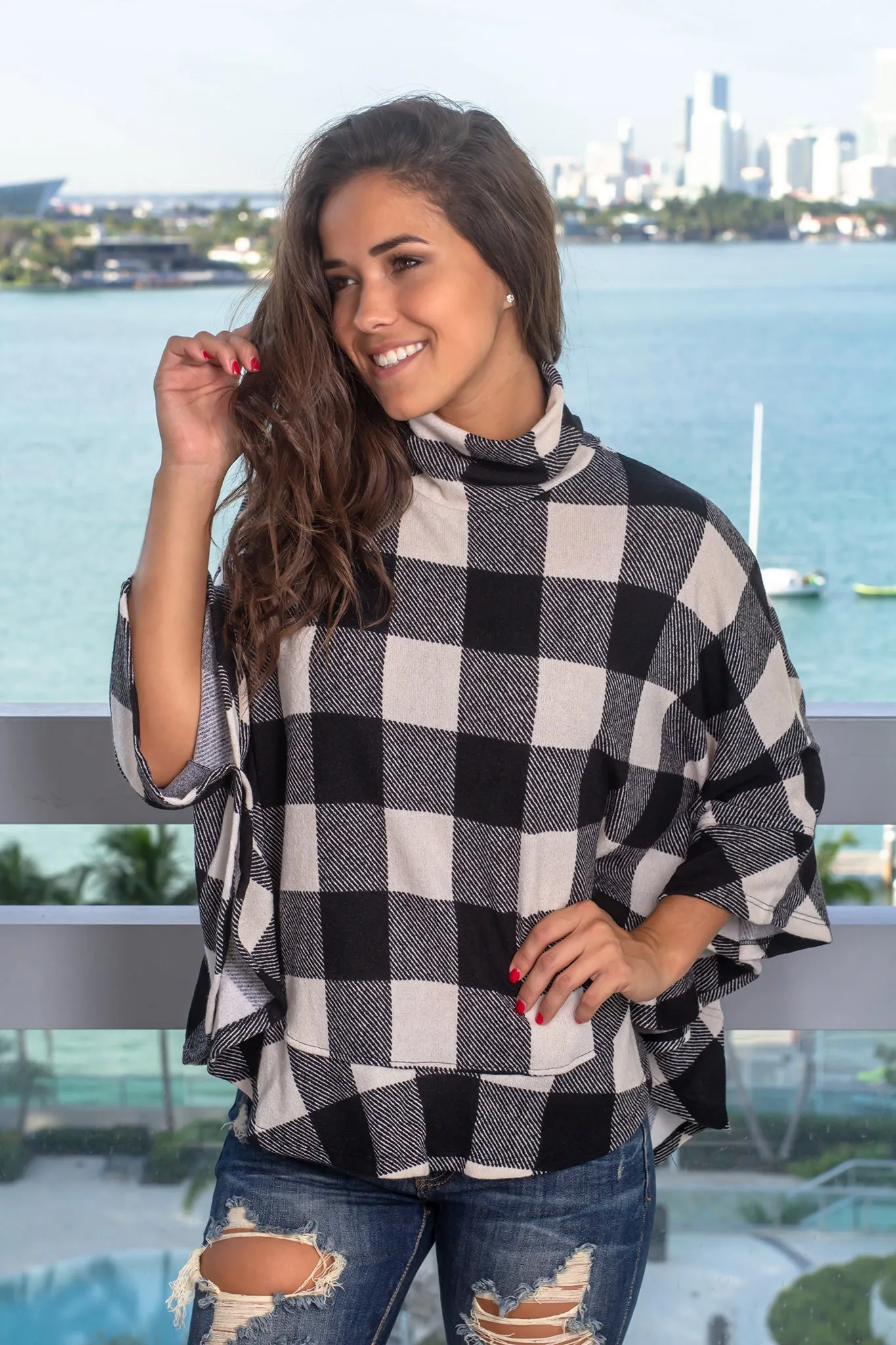 Ivory Plaid Poncho