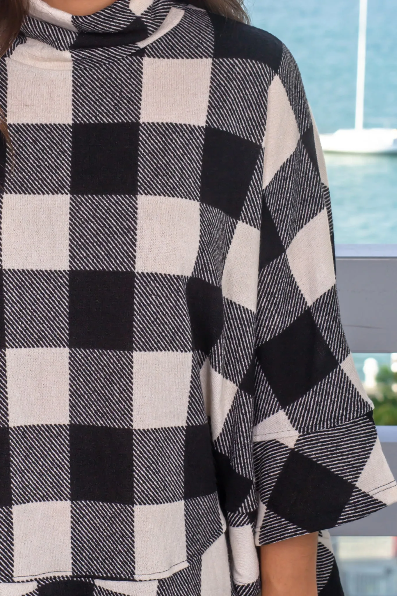 Ivory Plaid Poncho