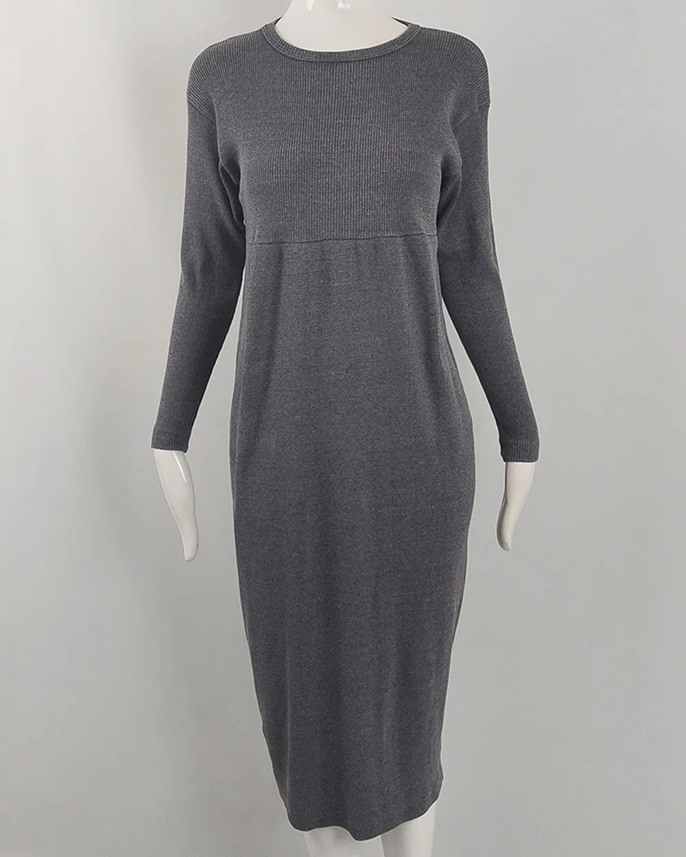 Joseph Tricot Vintage Grey Ribbed Knit Long Sleeve Dress