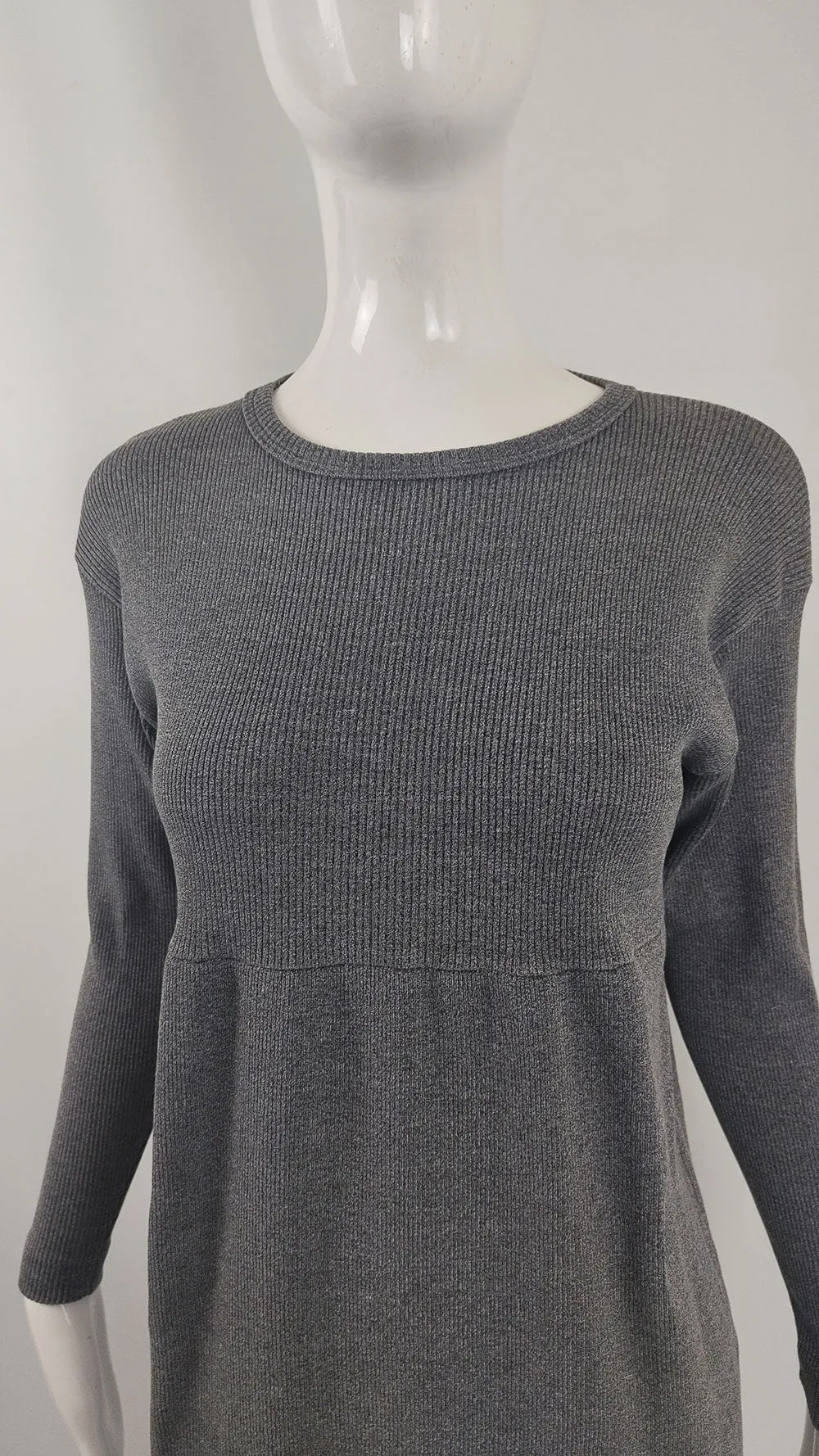 Joseph Tricot Vintage Grey Ribbed Knit Long Sleeve Dress