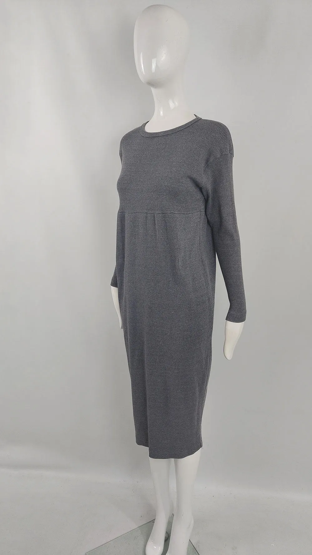 Joseph Tricot Vintage Grey Ribbed Knit Long Sleeve Dress