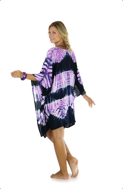 Jungle Purple Tie Dye Fringeless Kaftan