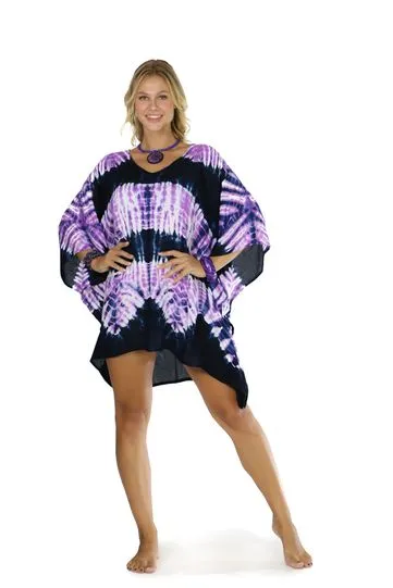 Jungle Purple Tie Dye Fringeless Kaftan