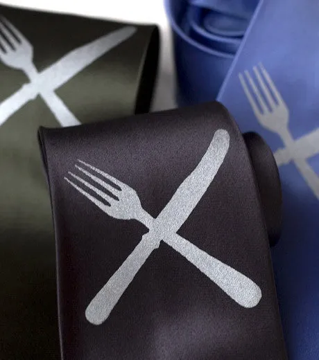 Knife & Fork Silk Necktie. Eat Me Tie