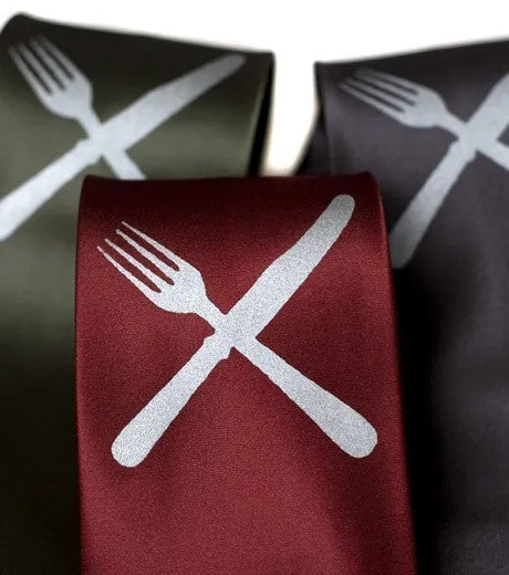 Knife & Fork Silk Necktie. Eat Me Tie