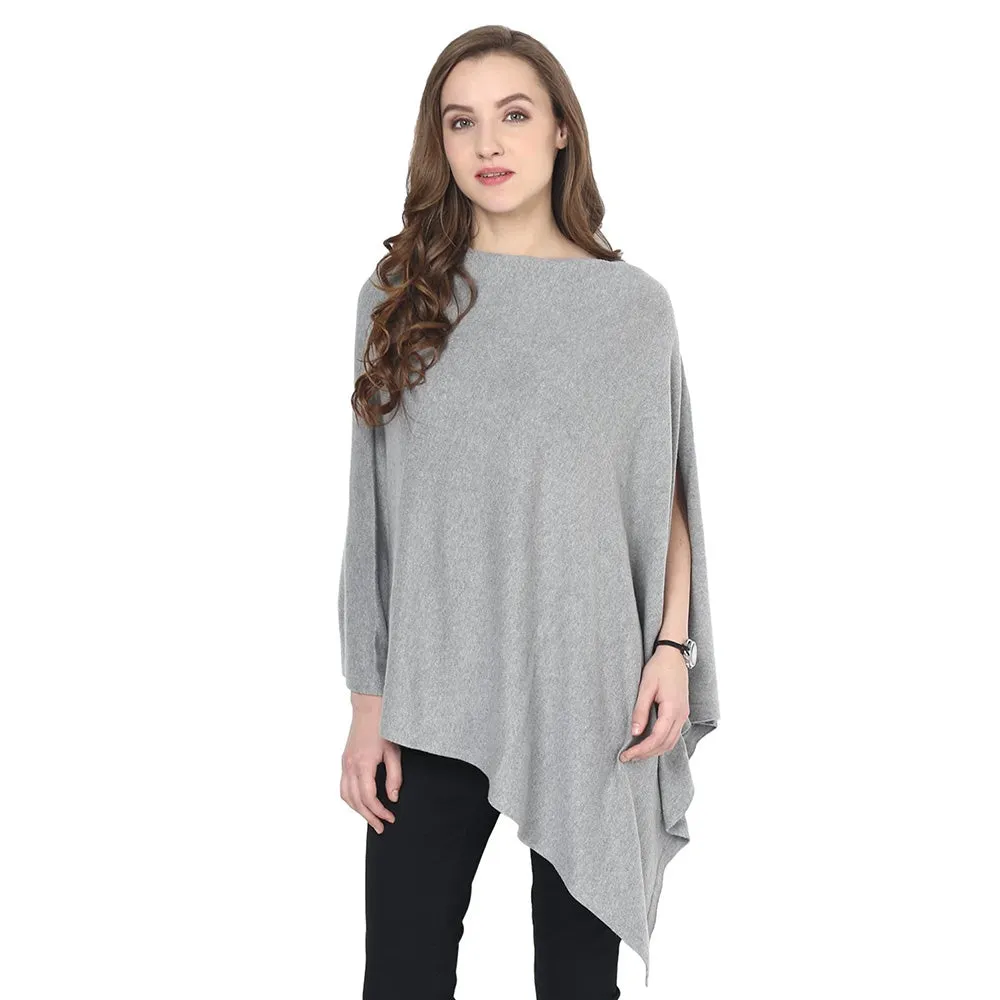 Knitted Nursing Poncho Rosette (Light Grey Melange)