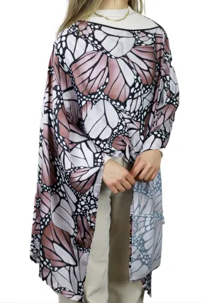 La Fiorentina Butterfly Wings Print Poncho - 100% Polyester - Grey