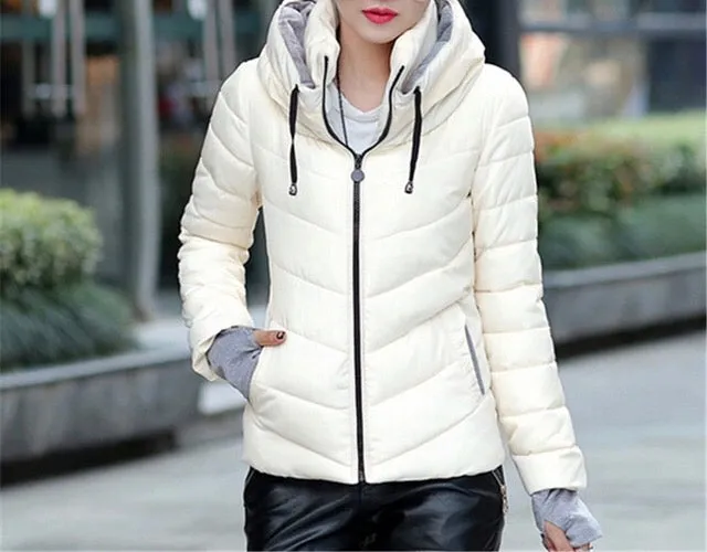 Ladies padded warm double neck winter jacket