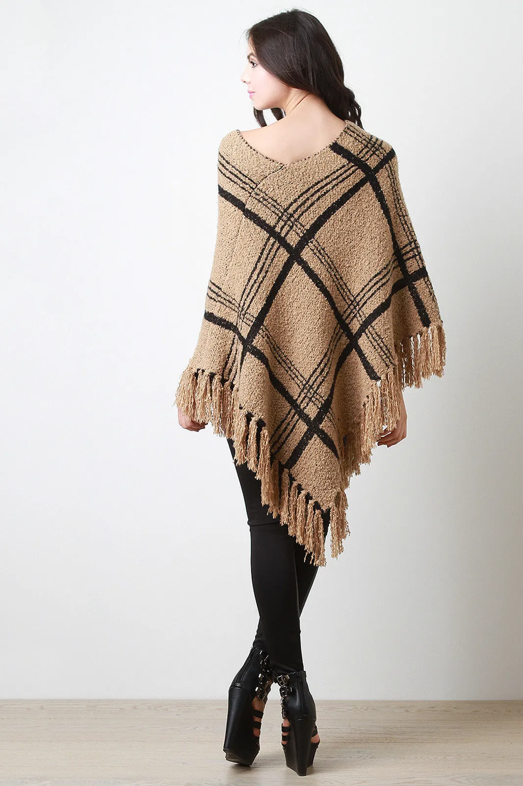 Large Grid V-Neck Poncho