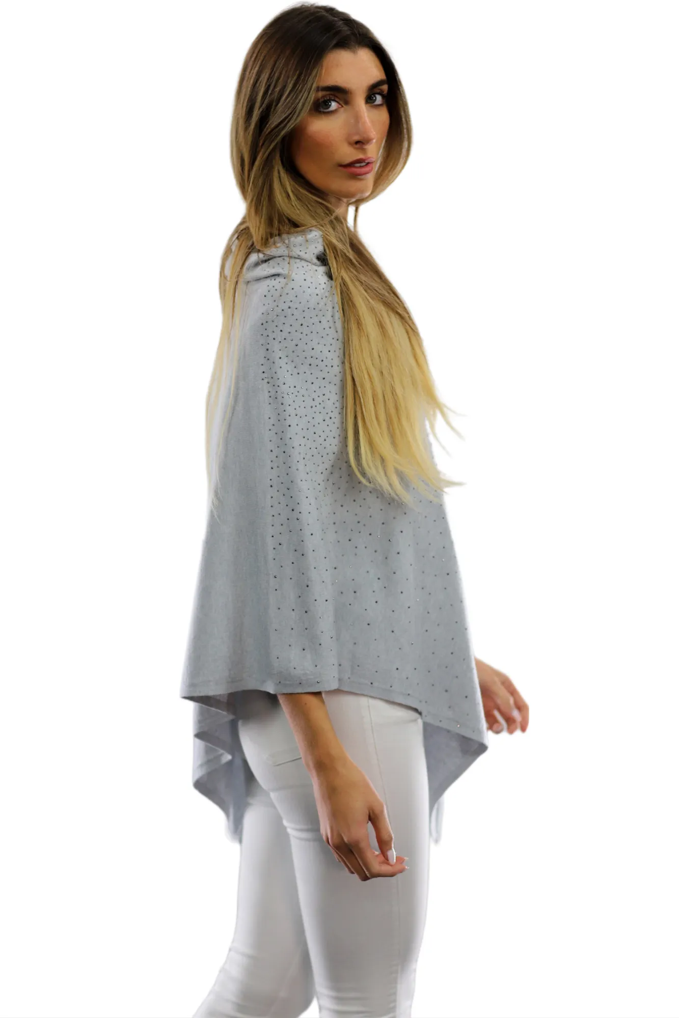 Light Weight Poncho with Embellishments- Grey