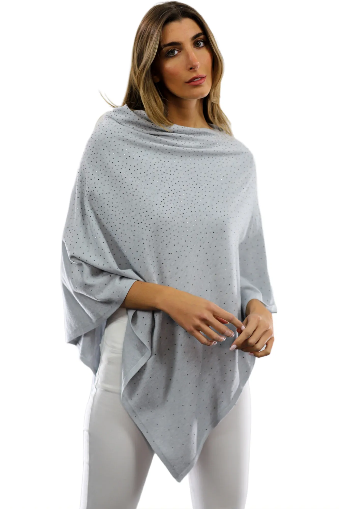 Light Weight Poncho with Embellishments- Grey