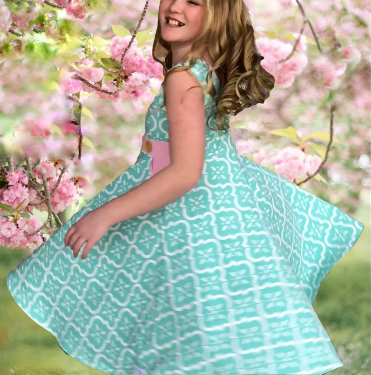 Lola Ultimate twirl dress in aqua/pink