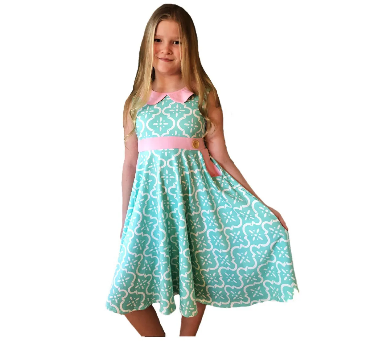 Lola Ultimate twirl dress in aqua/pink