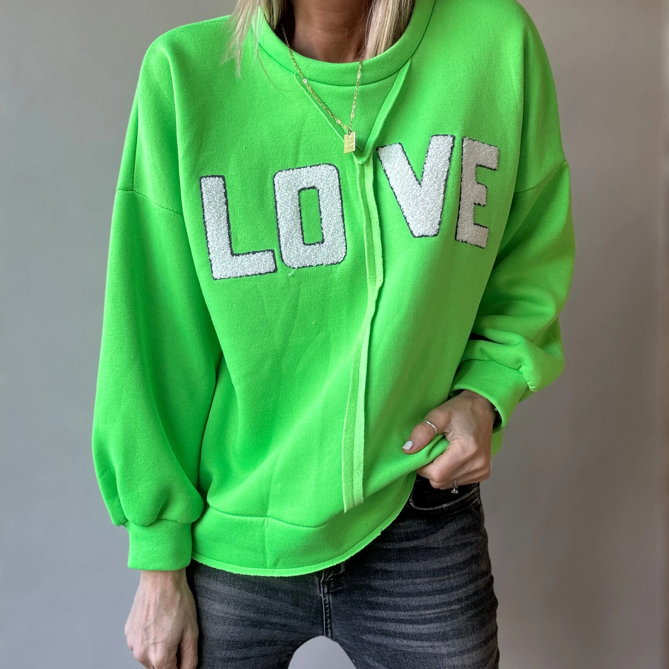 LOVE neon green sweatshirt *NEW*