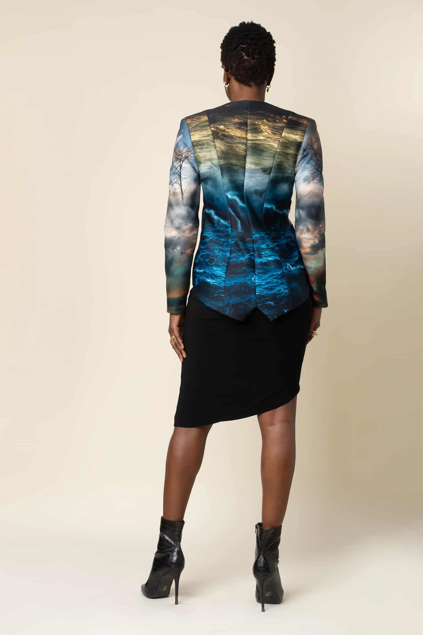 MADE TO ORDER: Chaos Print Neoprene Tuxedo Jacket