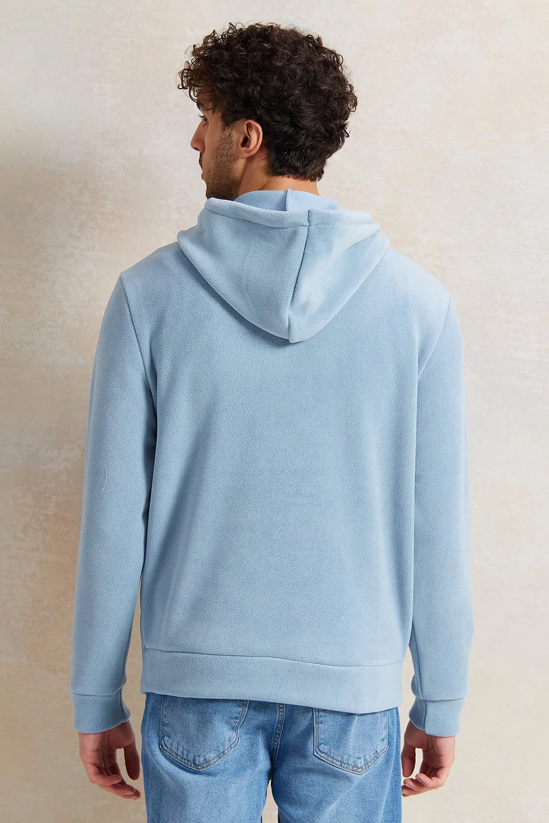 Men Blue Soft Fleece Hooded Sweatshirt