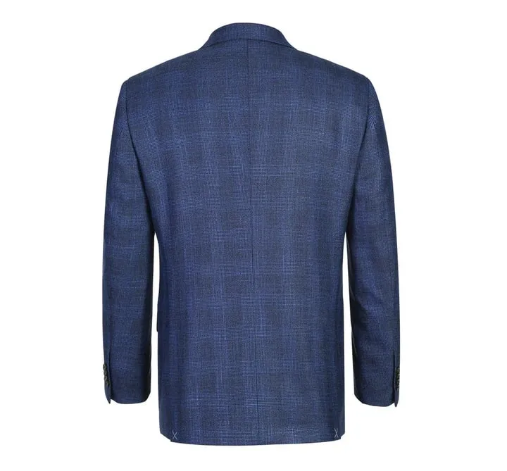 Mens Blazer - Cheap Priced Mens Sport Coat - Mens Two Button Classic Fit Sport Coat Blazer In Navy Blue Windowpane Plaid