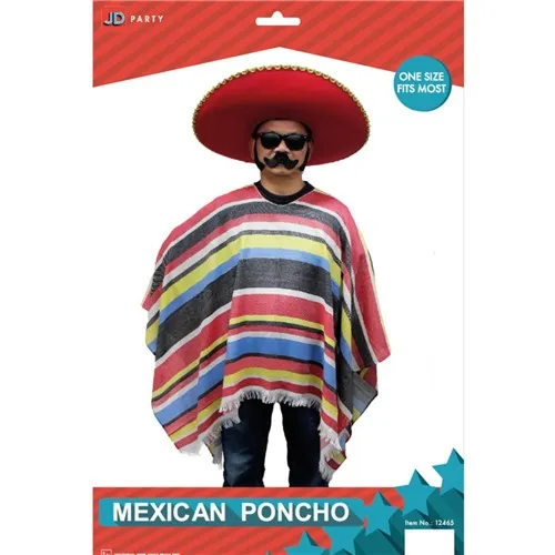 Mexican Poncho - Red/Black/Blue/Yellow