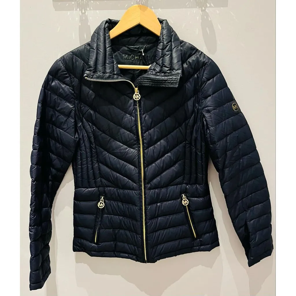 Michael Kors Navy Blue Packable Puffer Jacket - Size Small