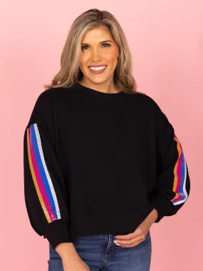 Millie Sweatshirt | Black Sequin Stripes