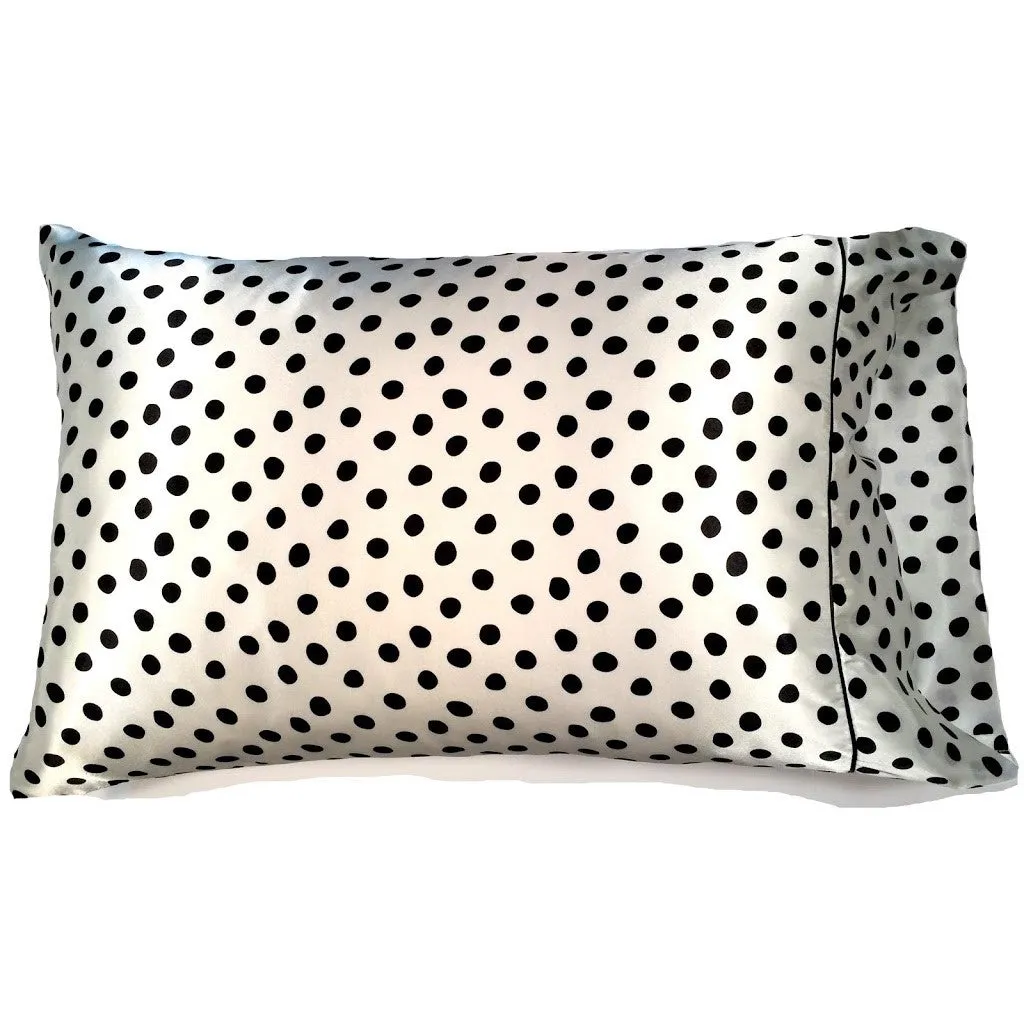 Minimalist White with Black Polka Dots Throw Pillow. Satin Charmeuse.