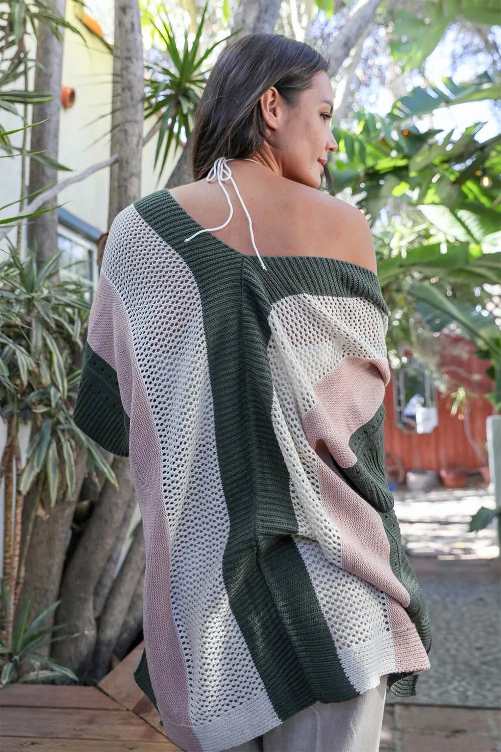 Multi-colored Striped Knit Poncho