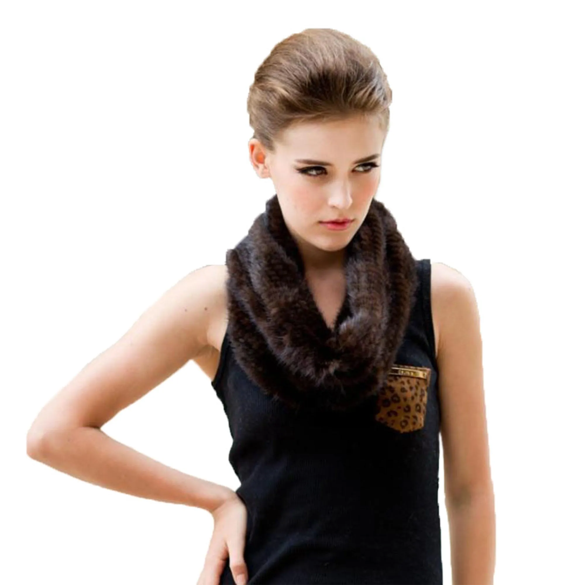 Natural Mink Fur Scarf Wrap Cape Shawl Neck Knitted Mink Scarves Women 050302