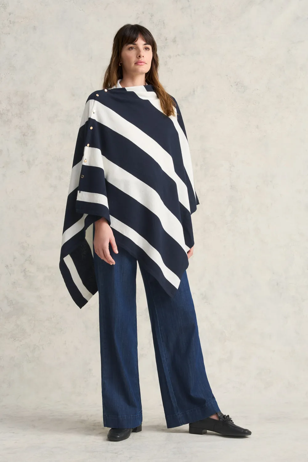 Navy and White Striped Merino Poncho