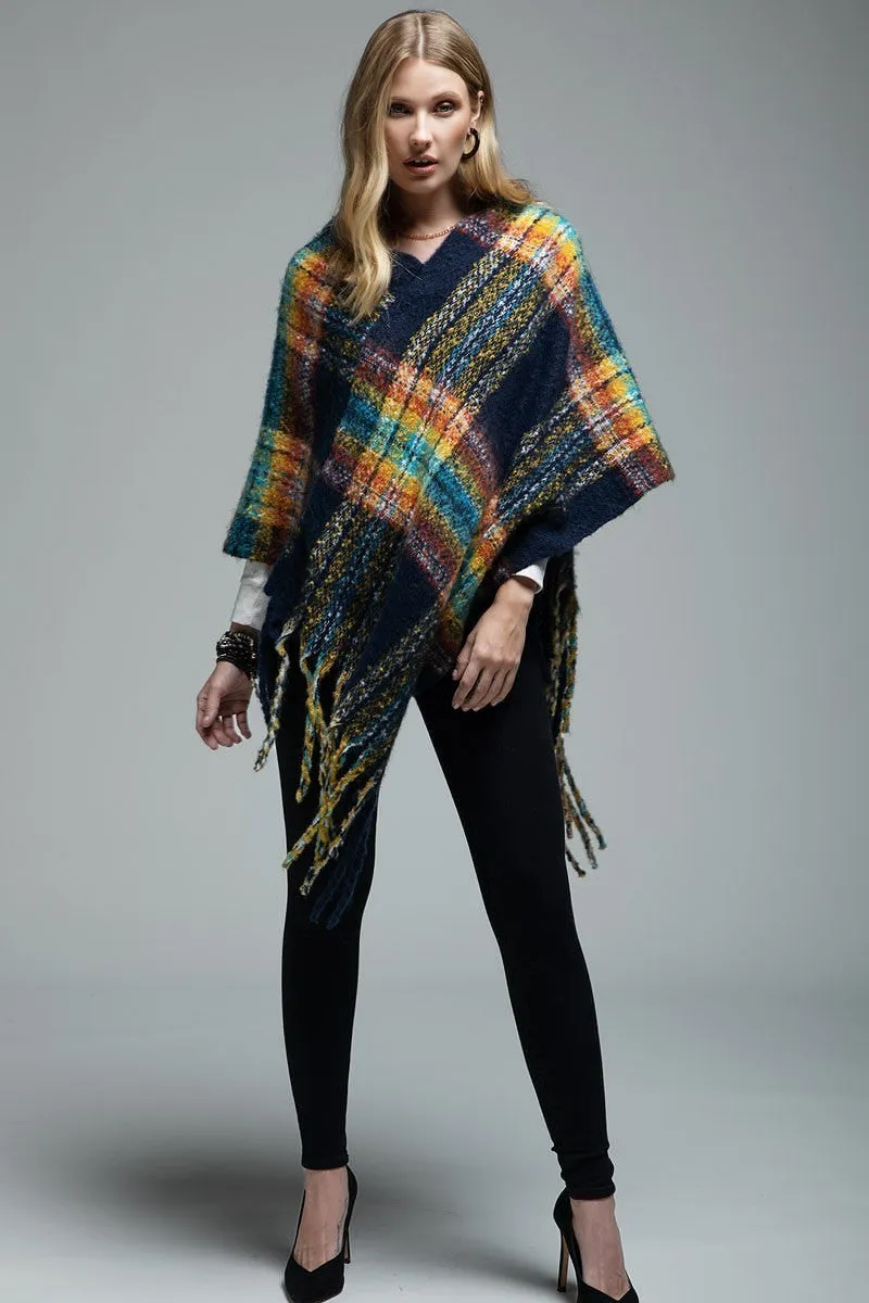 Navy Fringe Poncho