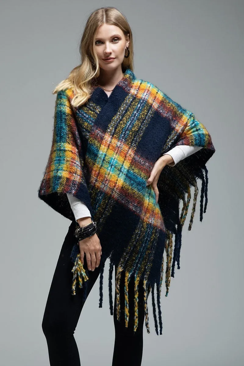 Navy Fringe Poncho