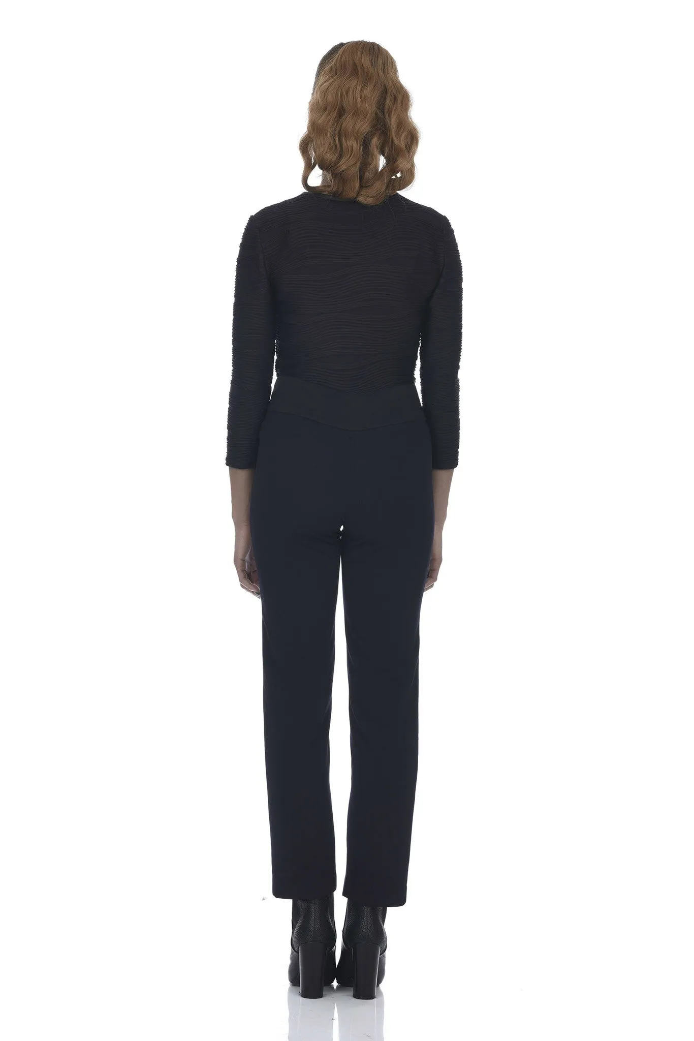 Navy Gabardine Banded Waist Tuxedo Slim Pant