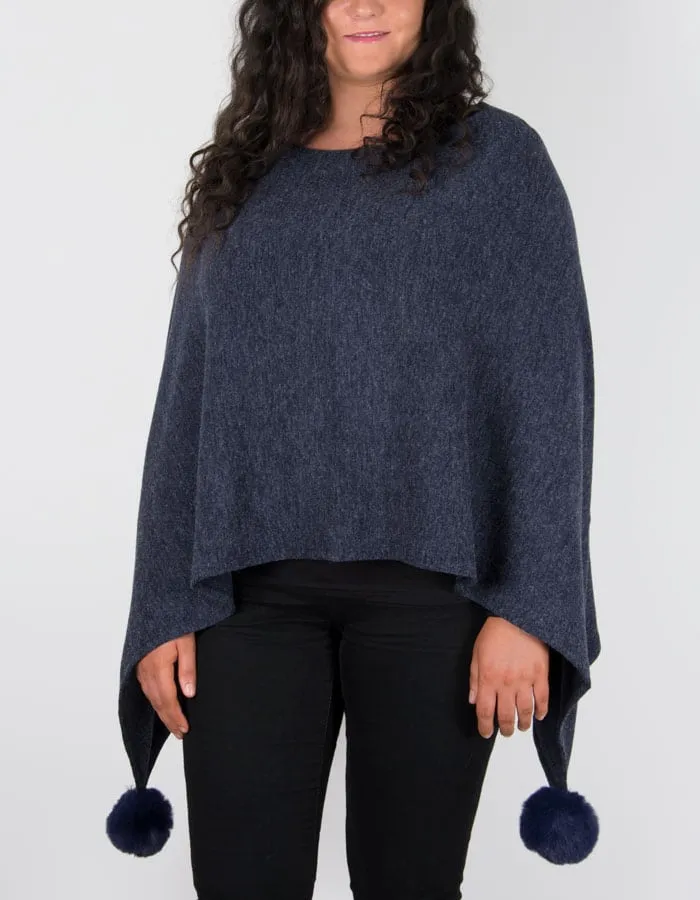 Navy Pom Pom Poncho