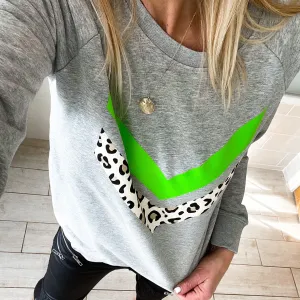 Neon green & leopard double chevron sweatshirt