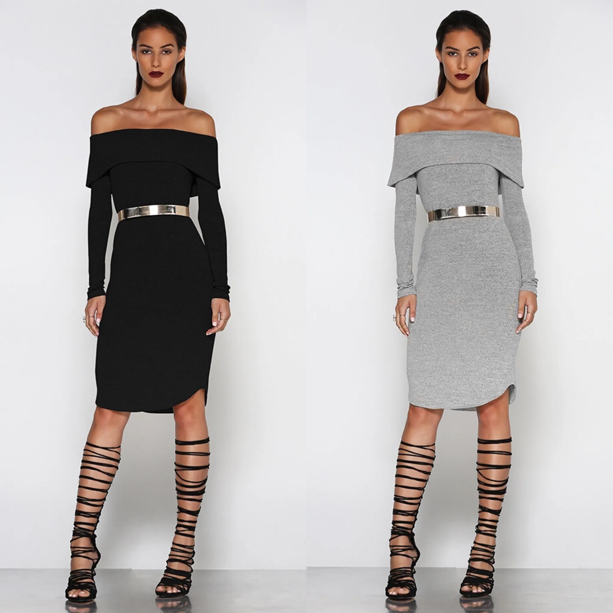 Off the hook black knit midi dress