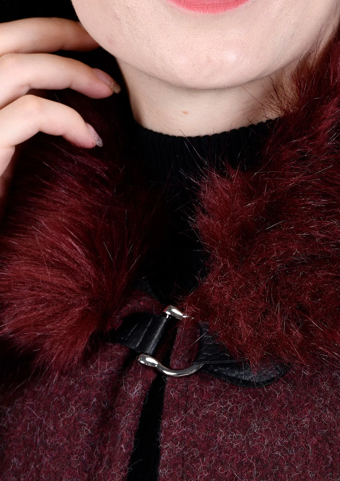 Open Front Faux Fur Collar Cape