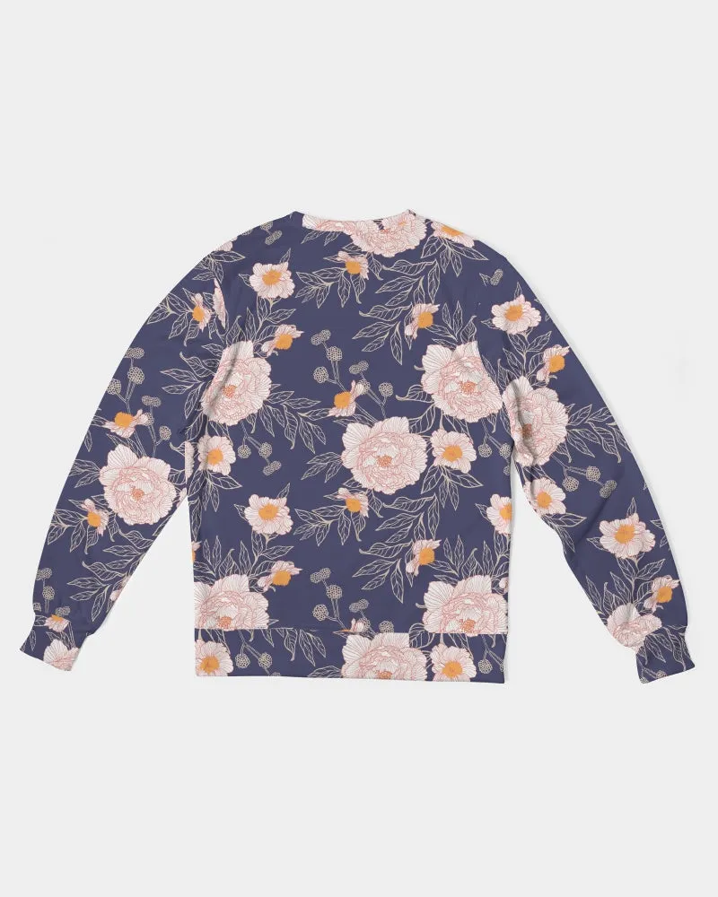 Orange Peonies Floral Orient Blue Men's French Terry Pullover Sweatshirt