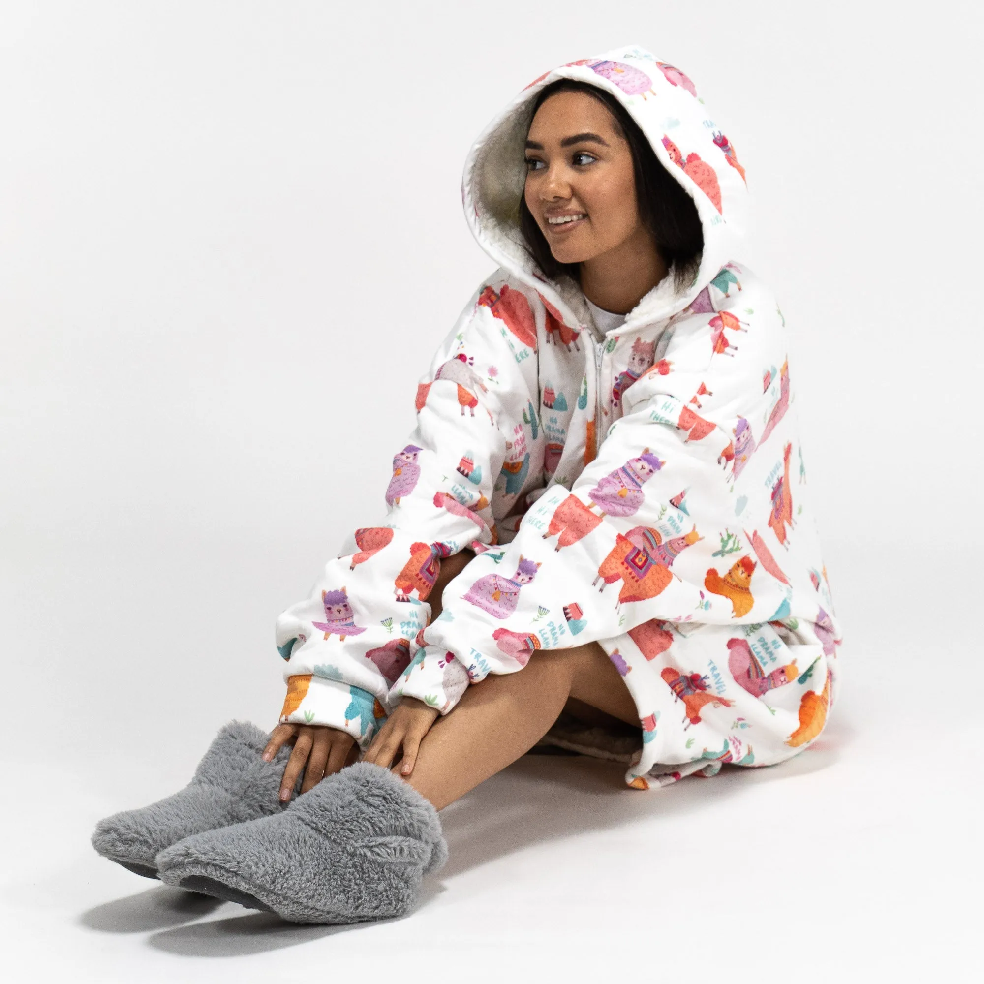 Oversized Zip Up Hoodie Blanket Sweatshirt for Men or Women - Minky Llama