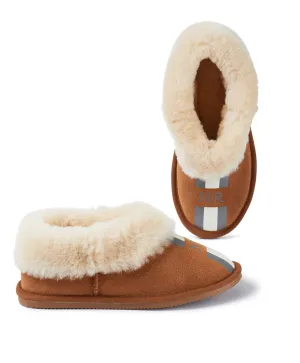 Personalised Womens Stripe Snug Sheepskin Slippers