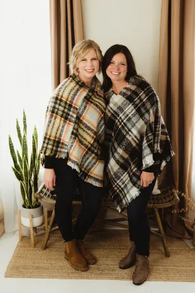 Plaid Frayed Poncho