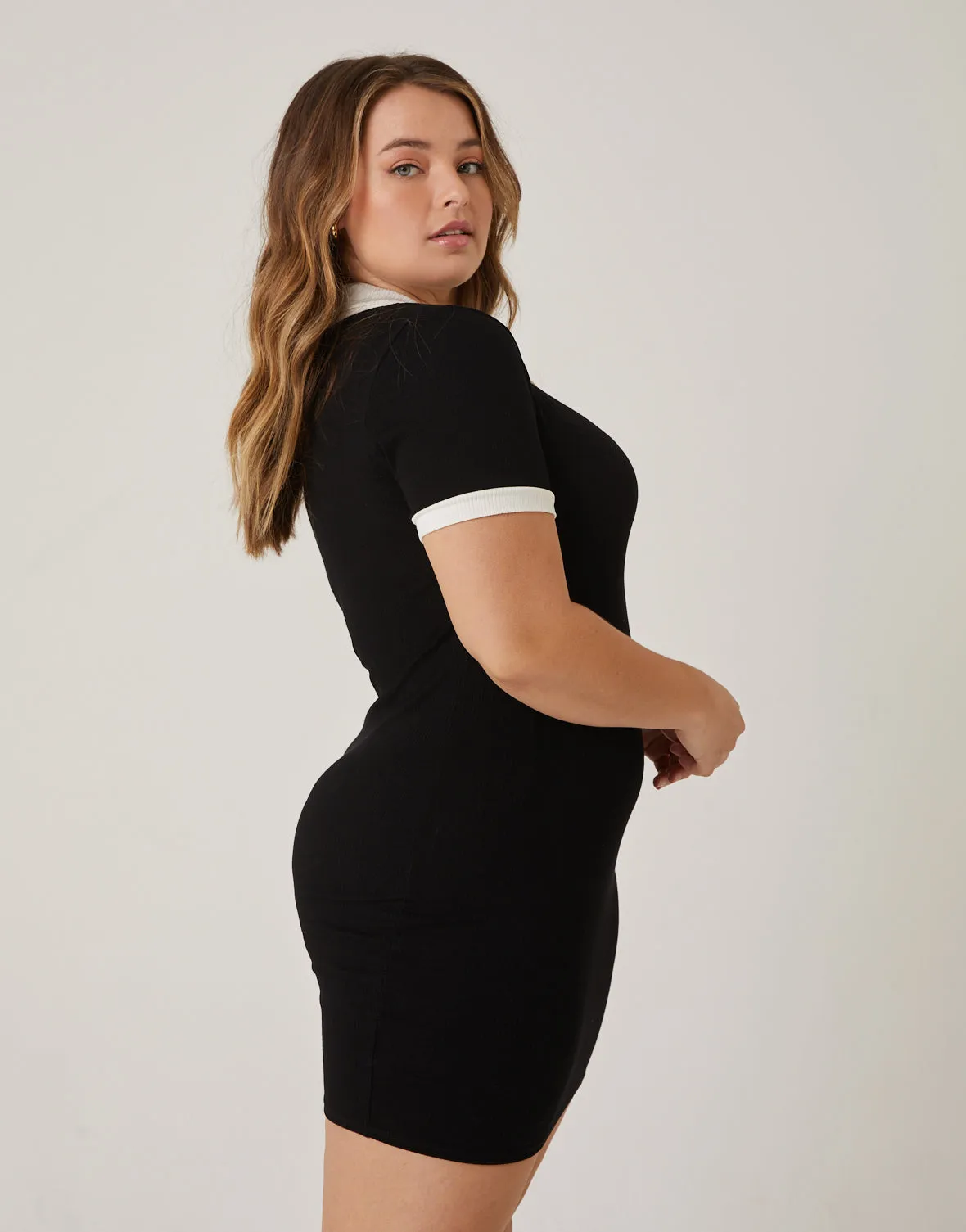 Plus Size Knit Collared Dress