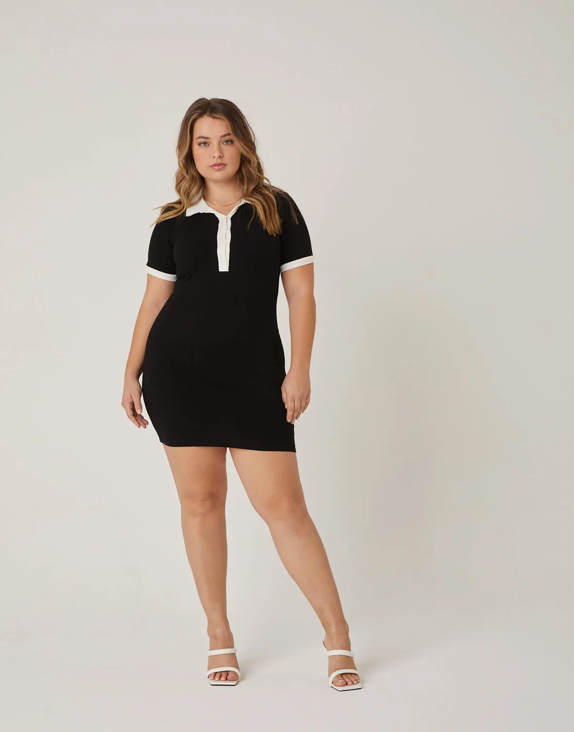 Plus Size Knit Collared Dress