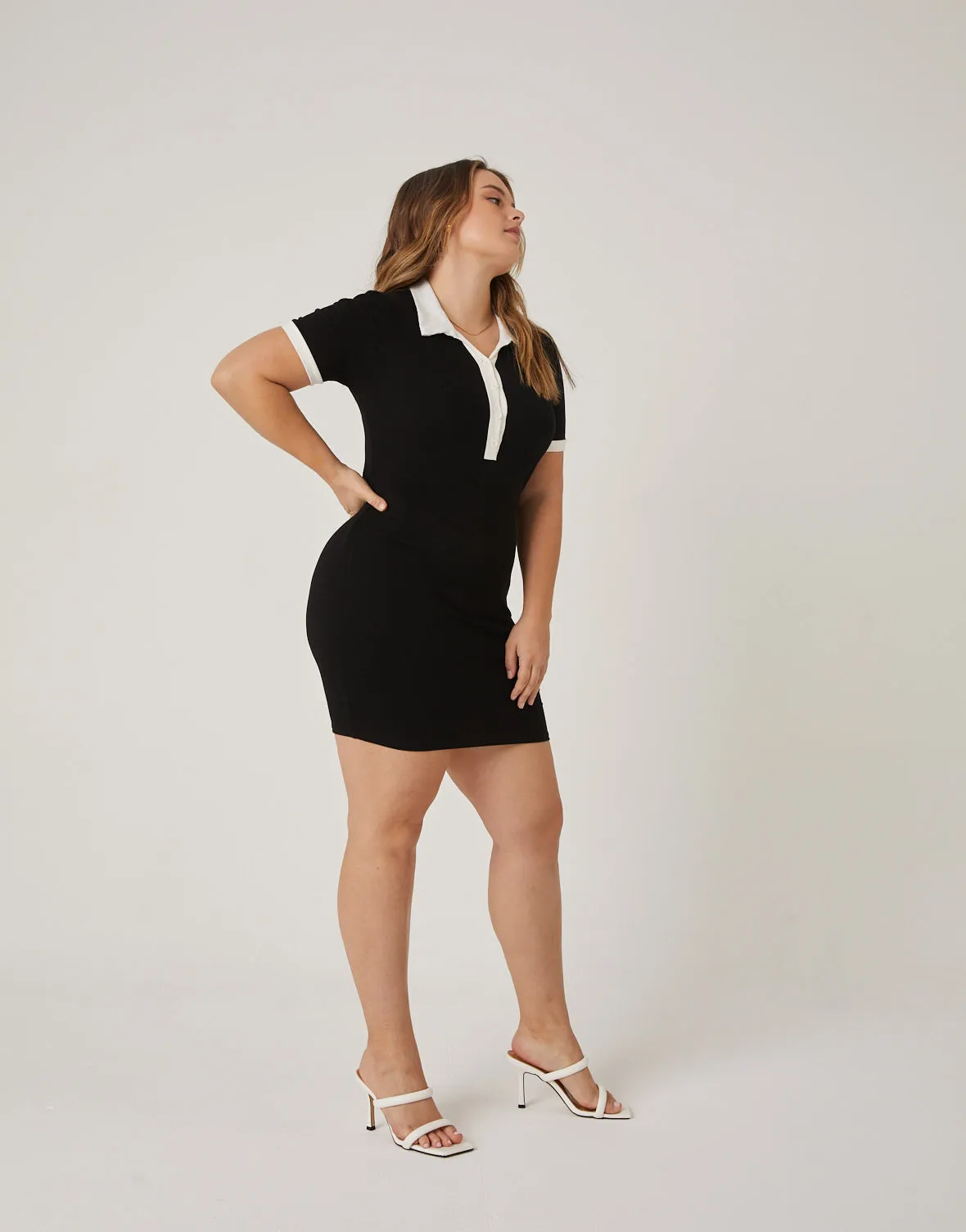 Plus Size Knit Collared Dress