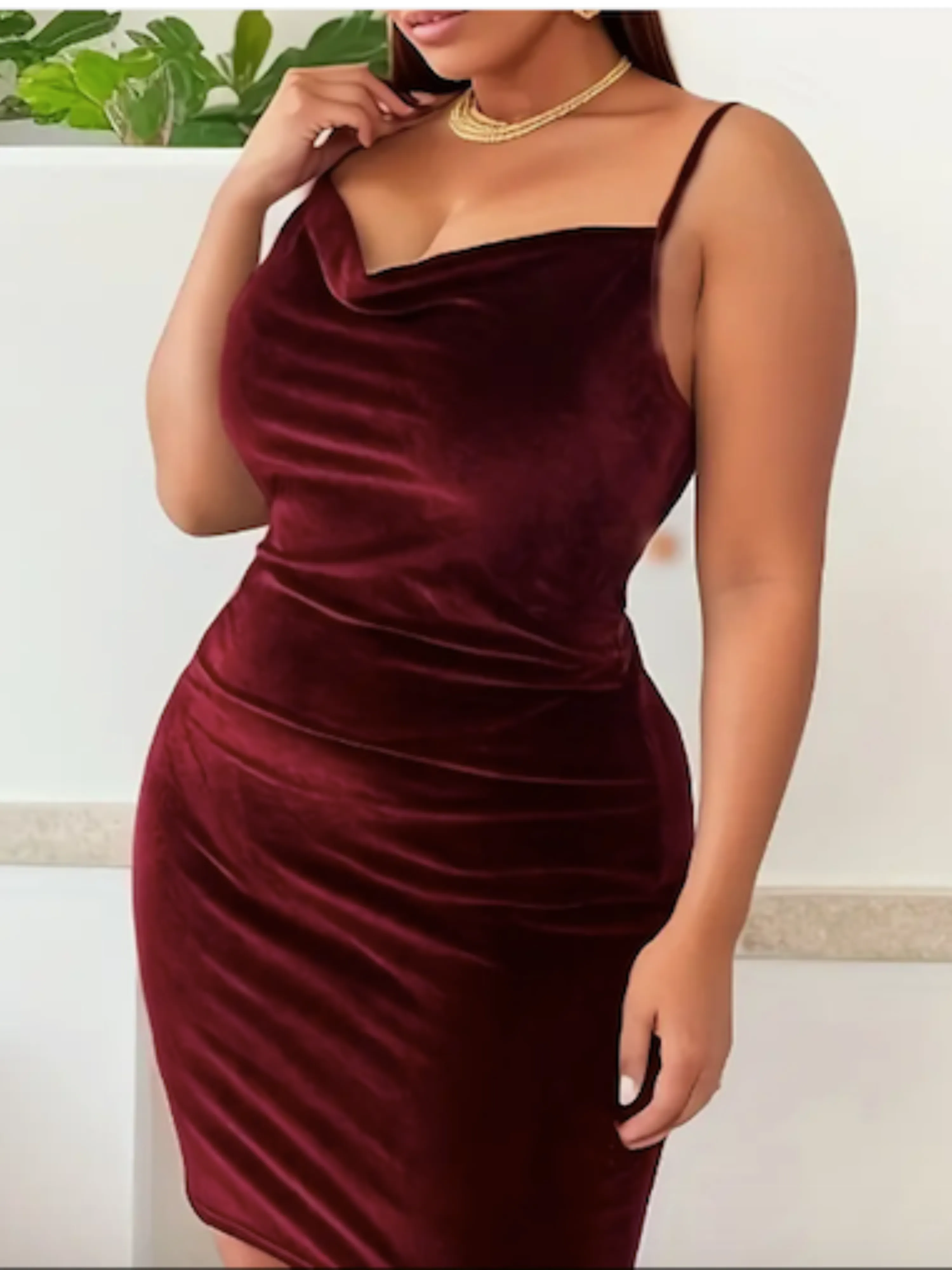 Plus Size Solid Ruched Cami Dress, Casual V Neck Sleeveless Slim Dress, Women's Plus Size Clothing 126 sold Provided by SanHangFuShi