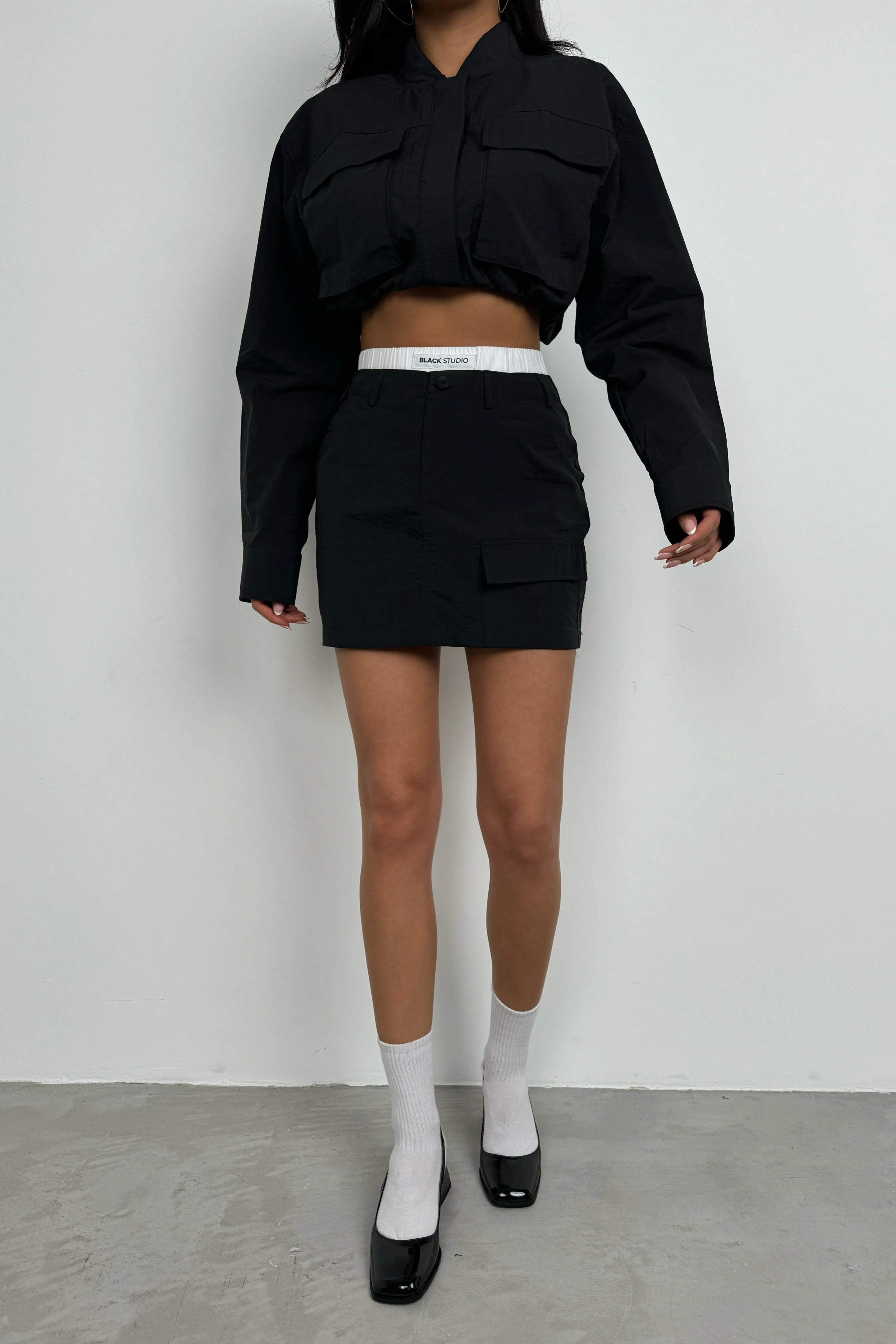 Pocket Detail Parachute Crop Jacket