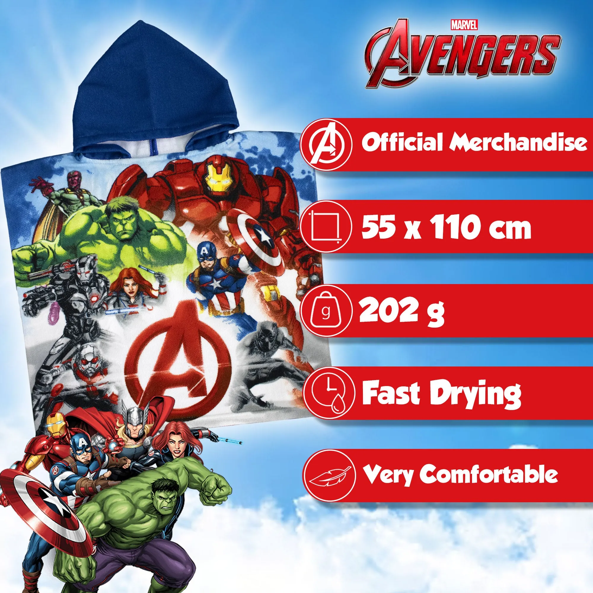 Poncho mare Marvel Avengers per bambino 55x110cm asciugamano piscina 6803