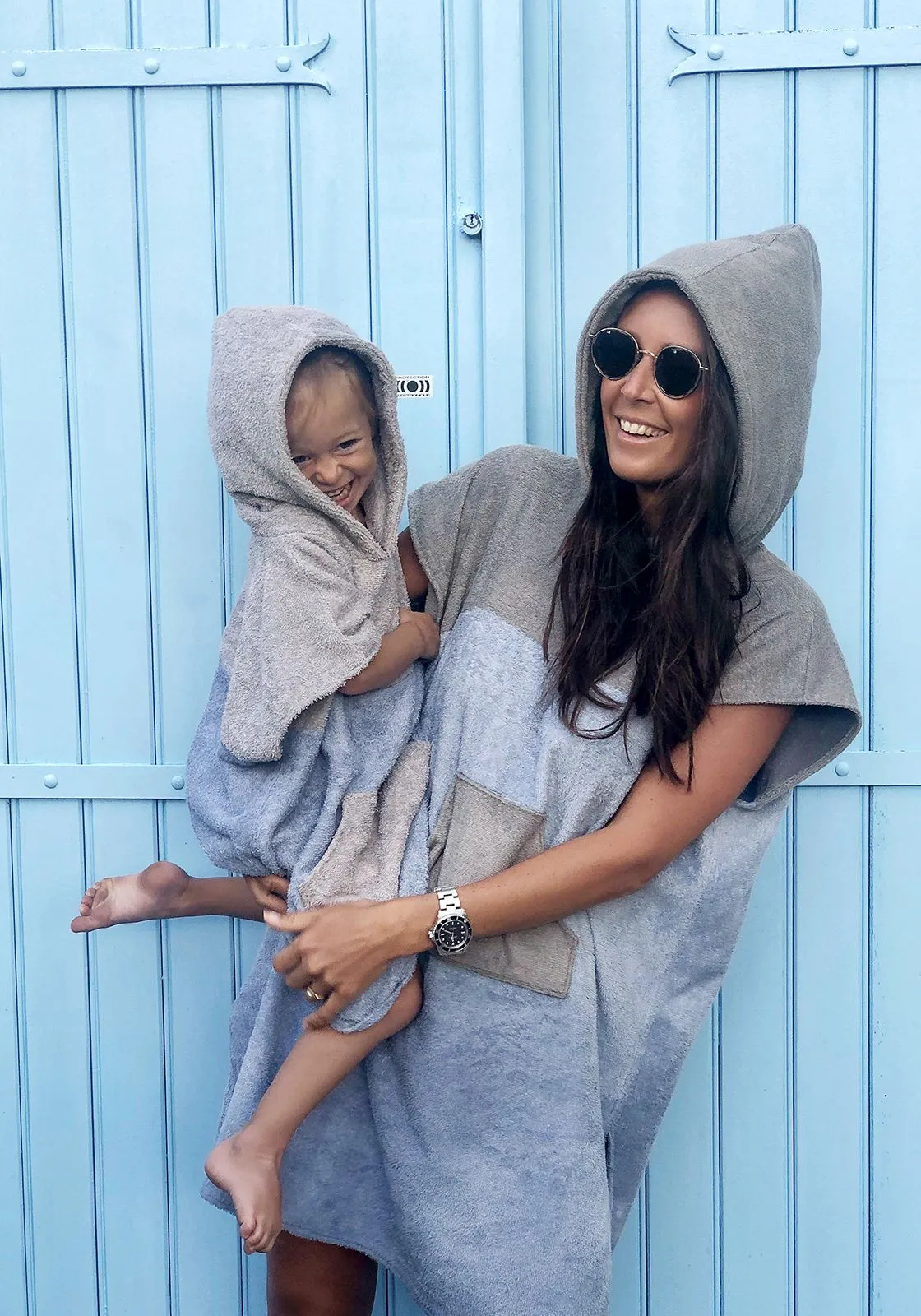 PONCHO NOA ENFANT Gris-Bleu ciel