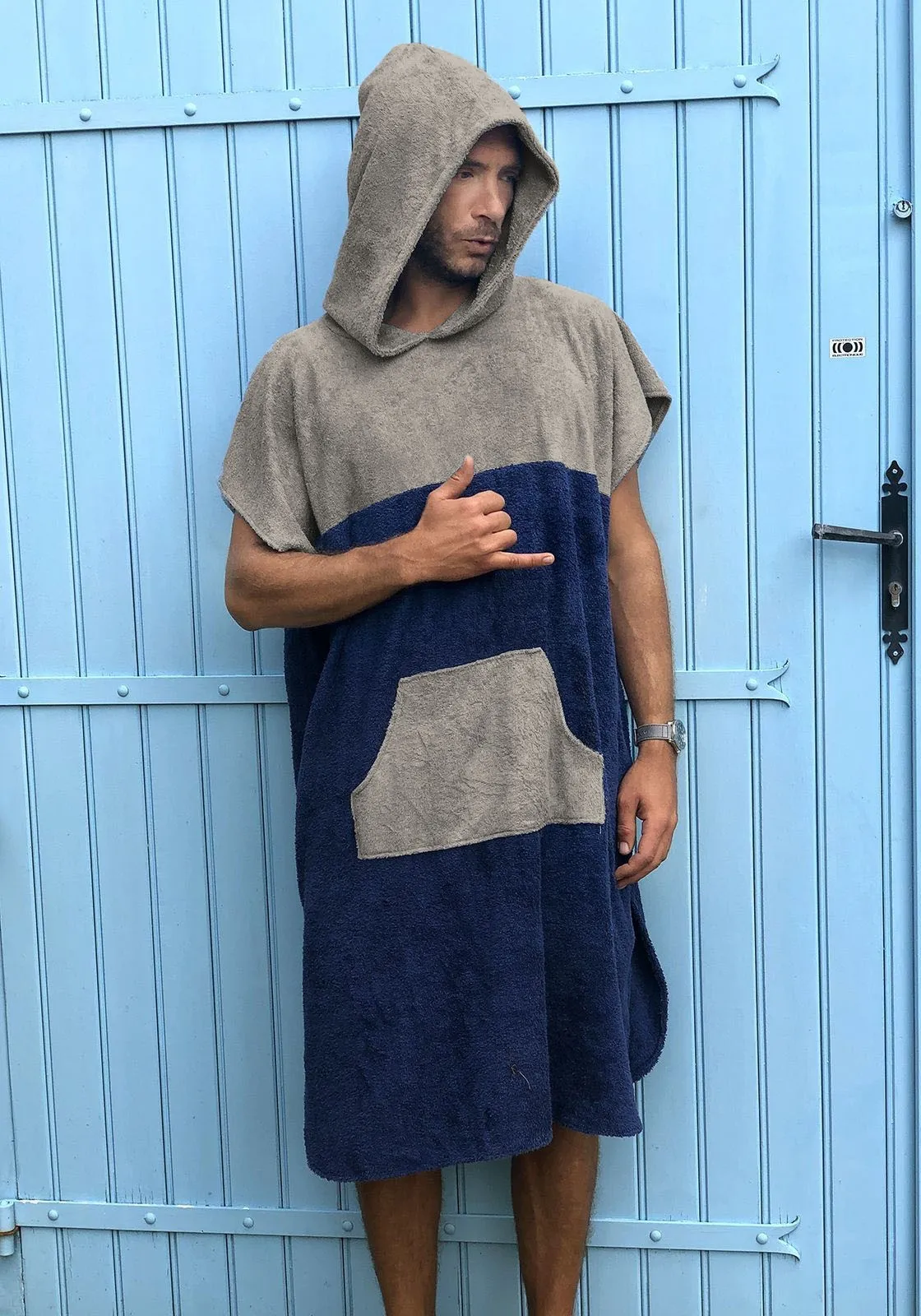 PONCHO NOA HOMME Gris-bleu marine