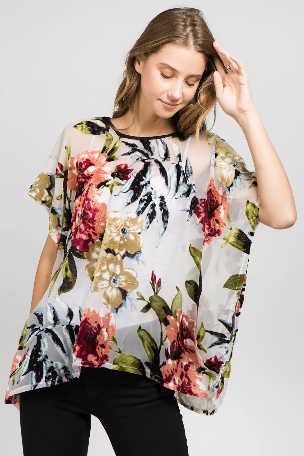 PP-8062 floral burnout poncho