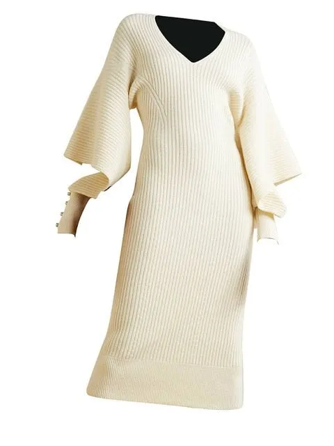 Pre Order:  Dramatic Shoulder Knit Dress